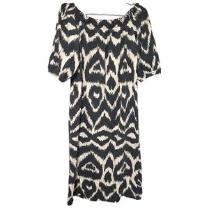 H&M Midi Dress Ikat Pattern Off Shoulder Balloon Sleeves Size Large